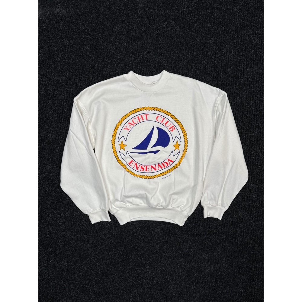 Vintage 1987 Imagen Yacht Club Ensenada White Graphic Sweatshirt Medium Pullover